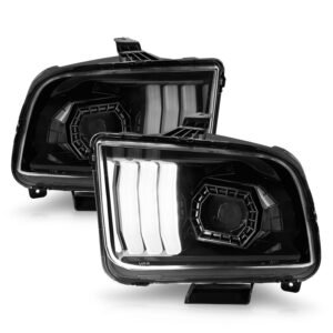 Ford Mustang 05-09 Projector Light Bar Style Headlights Black - Image 2
