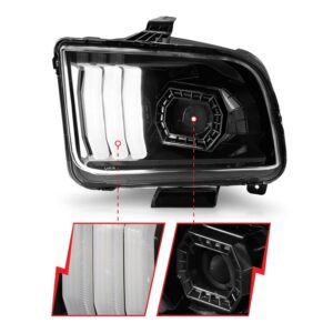Ford Mustang 05-09 Projector Light Bar Style Headlights Black - Image 3