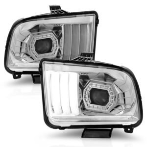 Ford Mustang 05-09 Projector Plank Style Headlights W/ Chrome Housing - Image 2