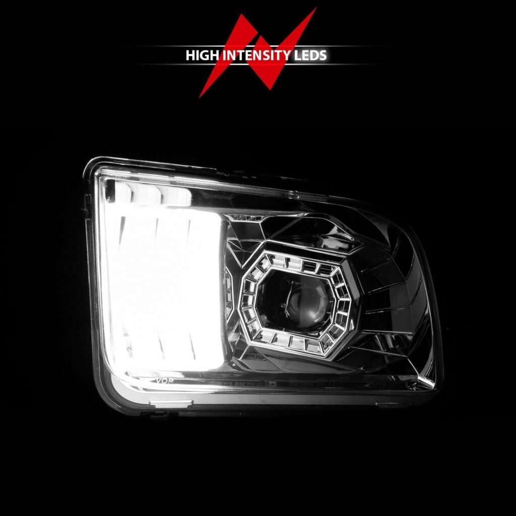 Ford Mustang 05-09 Projector Plank Style Headlights W/ Chrome Housing