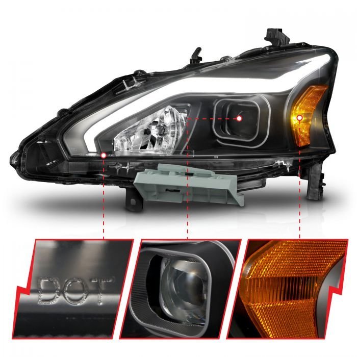 Nissan Altima 13-15 4DR Projector Light Bar G2 Headlights Black Clear Amber
