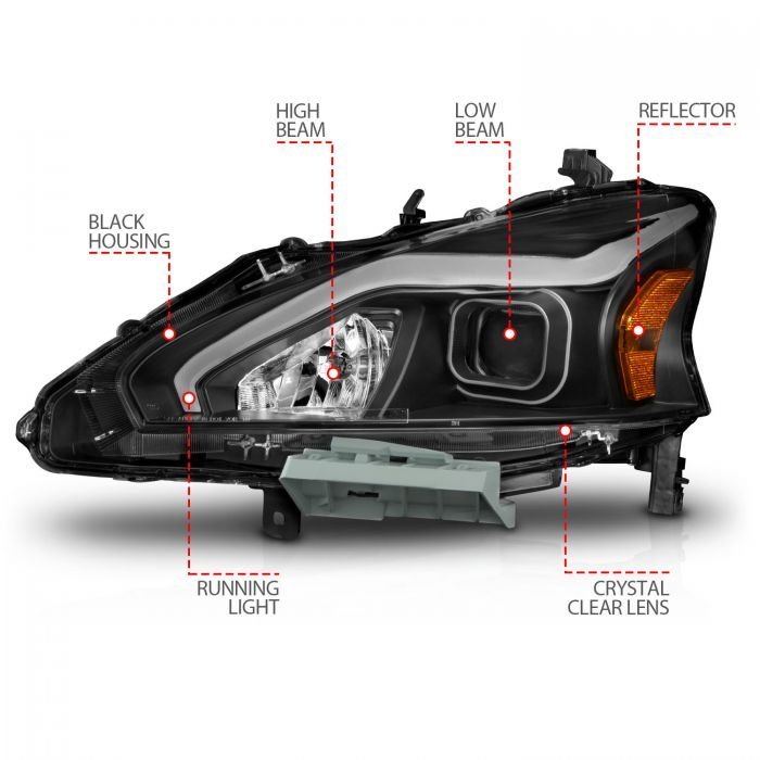 Nissan Altima 13-15 4DR Projector Light Bar G2 Headlights Black Clear Amber
