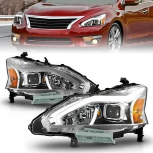 Nissan Altima 13-15 4DR Projector Light Bar G2 Headlights Chrome Clear Amber - Image 1
