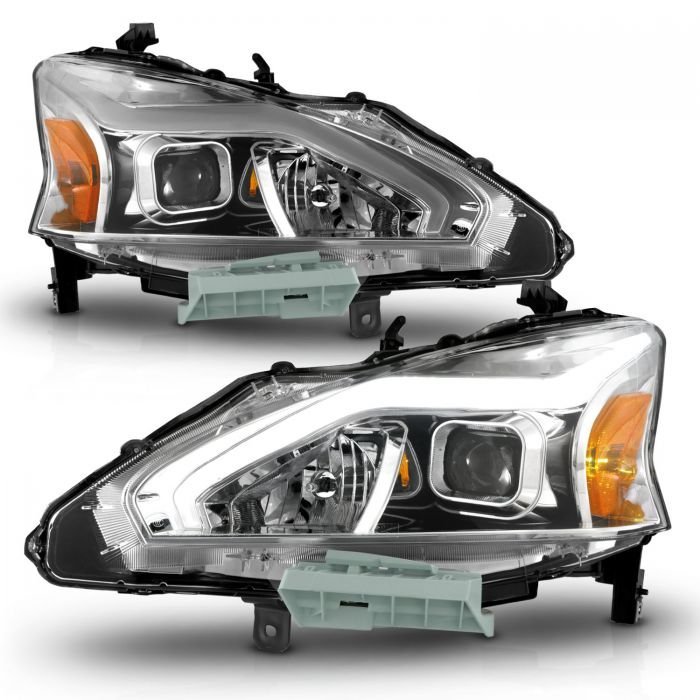 Nissan Altima 13-15 4DR Projector Light Bar G2 Headlights Chrome Clear Amber