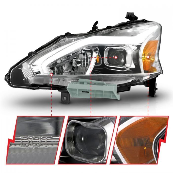 Nissan Altima 13-15 4DR Projector Light Bar G2 Headlights Chrome Clear Amber