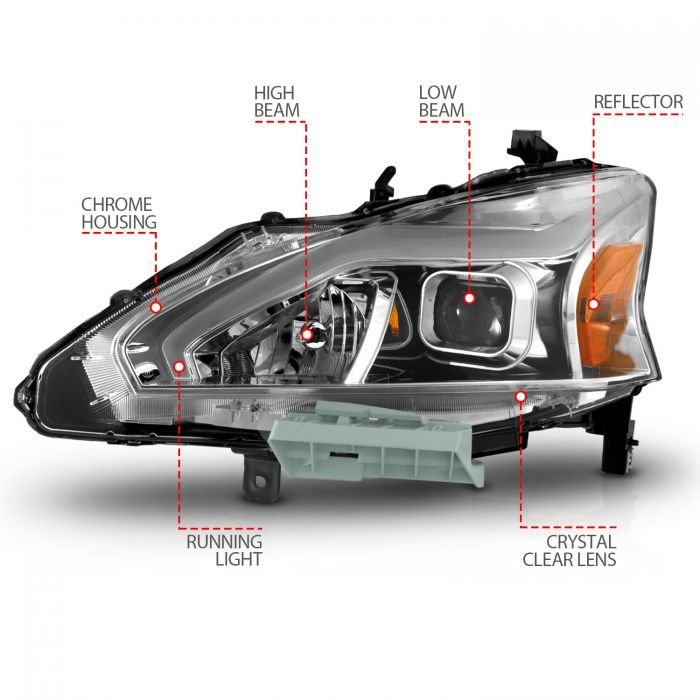 Nissan Altima 13-15 4DR Projector Light Bar G2 Headlights Chrome Clear Amber