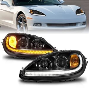 Chevy Corvette 05-13 Projector Headlights Black Amber - Image 1