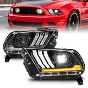 Ford Mustang 13-14 Full LED Light Bar Style Projector Headlights Black - Image 1