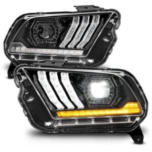 Ford Mustang 13-14 Full LED Light Bar Style Projector Headlights Black - Image 2