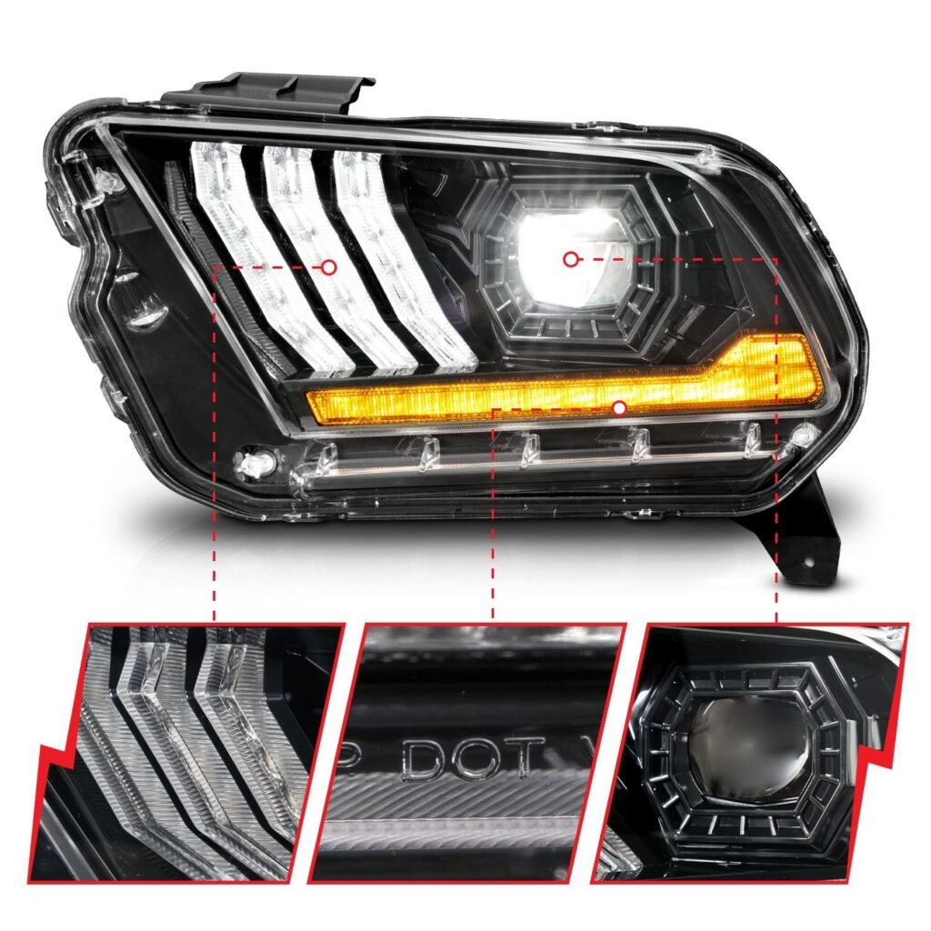 Ford Mustang 13-14 Full LED Light Bar Style Projector Headlights Black