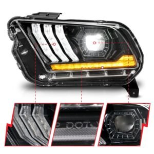 Ford Mustang 13-14 Full LED Light Bar Style Projector Headlights Black - Image 3