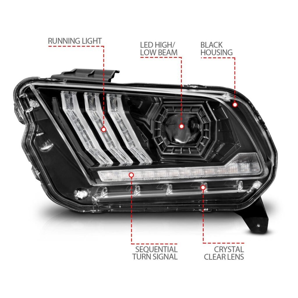 Ford Mustang 13-14 Full LED Light Bar Style Projector Headlights Black