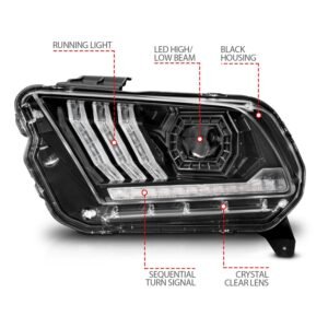 Ford Mustang 13-14 Full LED Light Bar Style Projector Headlights Black - Image 4
