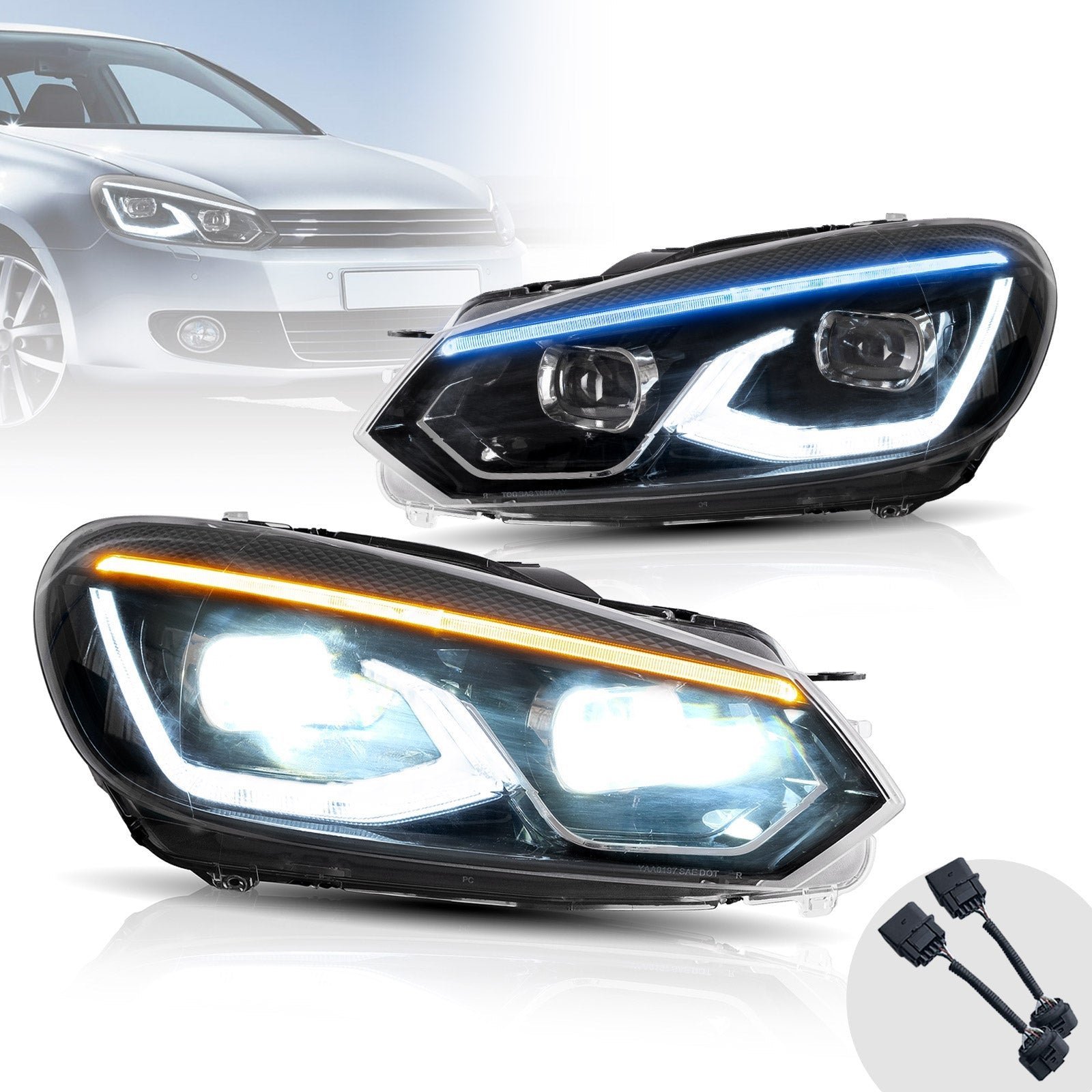 VLAND LED Projector Headlights Head Lamps For Volkswagen VW Golf 6 / MK6 2010-2014 (NOT fit for Golf GTI and Golf R models) - Image 1