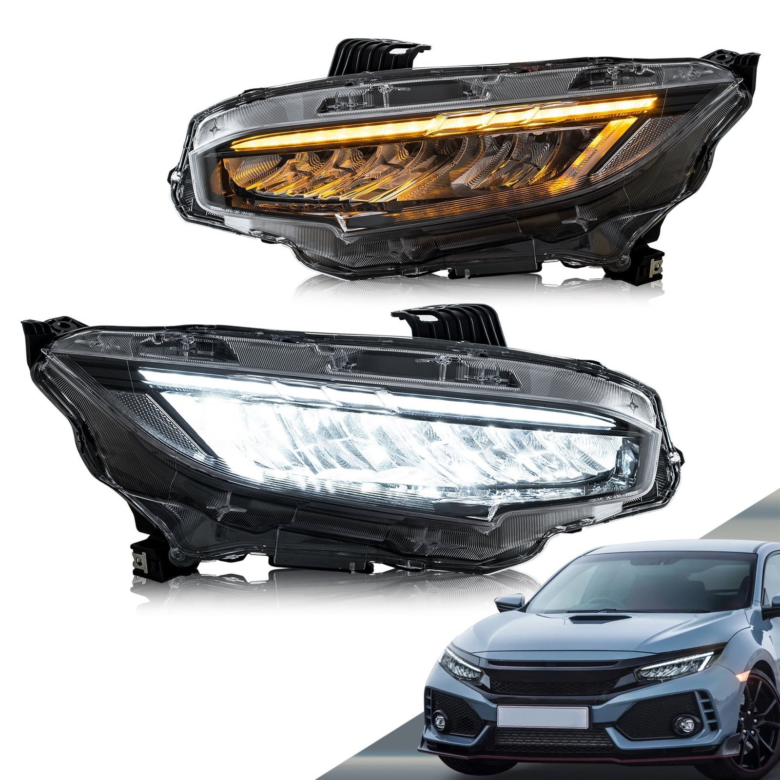 VLAND 1 Pair LED Headlights For 10th Gen Honda Civic Sedan / Coupe / Hatchback / Type R 2016-2021(US Warehouse) - Image 1
