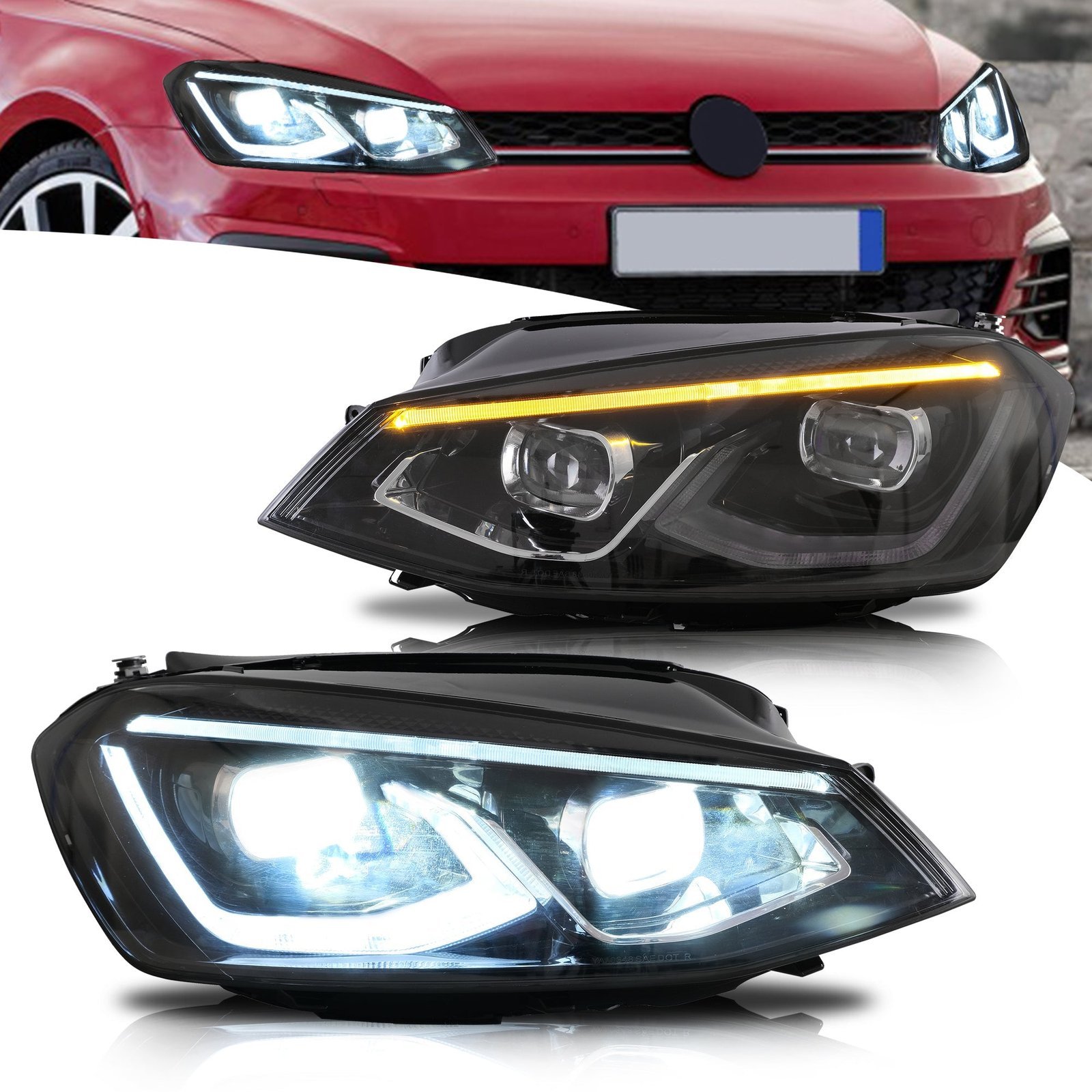 VLAND LED Projector Headlights For Volkswagen(VW) Golf MK7 2014-2017 With Sequential indicator Turn Signals (MK8 Style) - Image 2