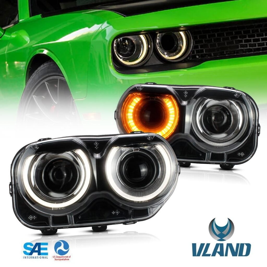 VLAND LED Halo Headlights For Dodge Challenger 2015-2020 With Sequential Turn Signals