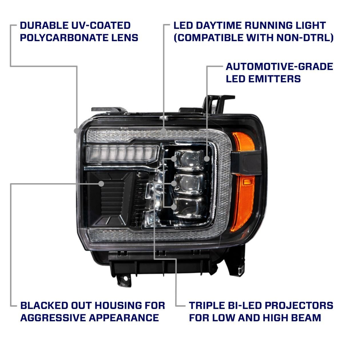 2015-2019 GMC Sierra 2500/3500 LED Projector Headlights (pair) - Image 3