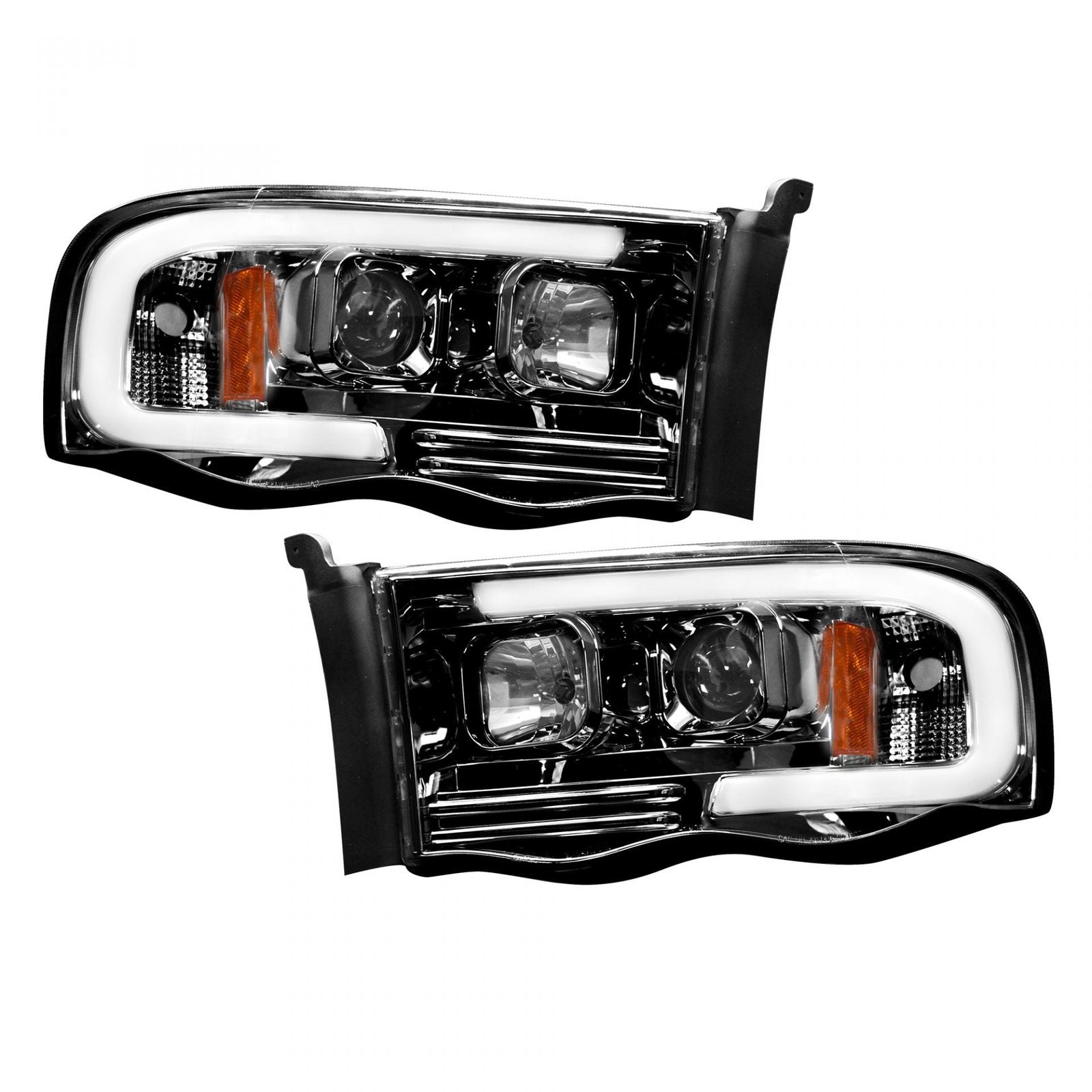 Dodge RAM 1500/2500/3500 02-05 Projector Headlights OLED Halos DRL Smoked/Black - Image 1