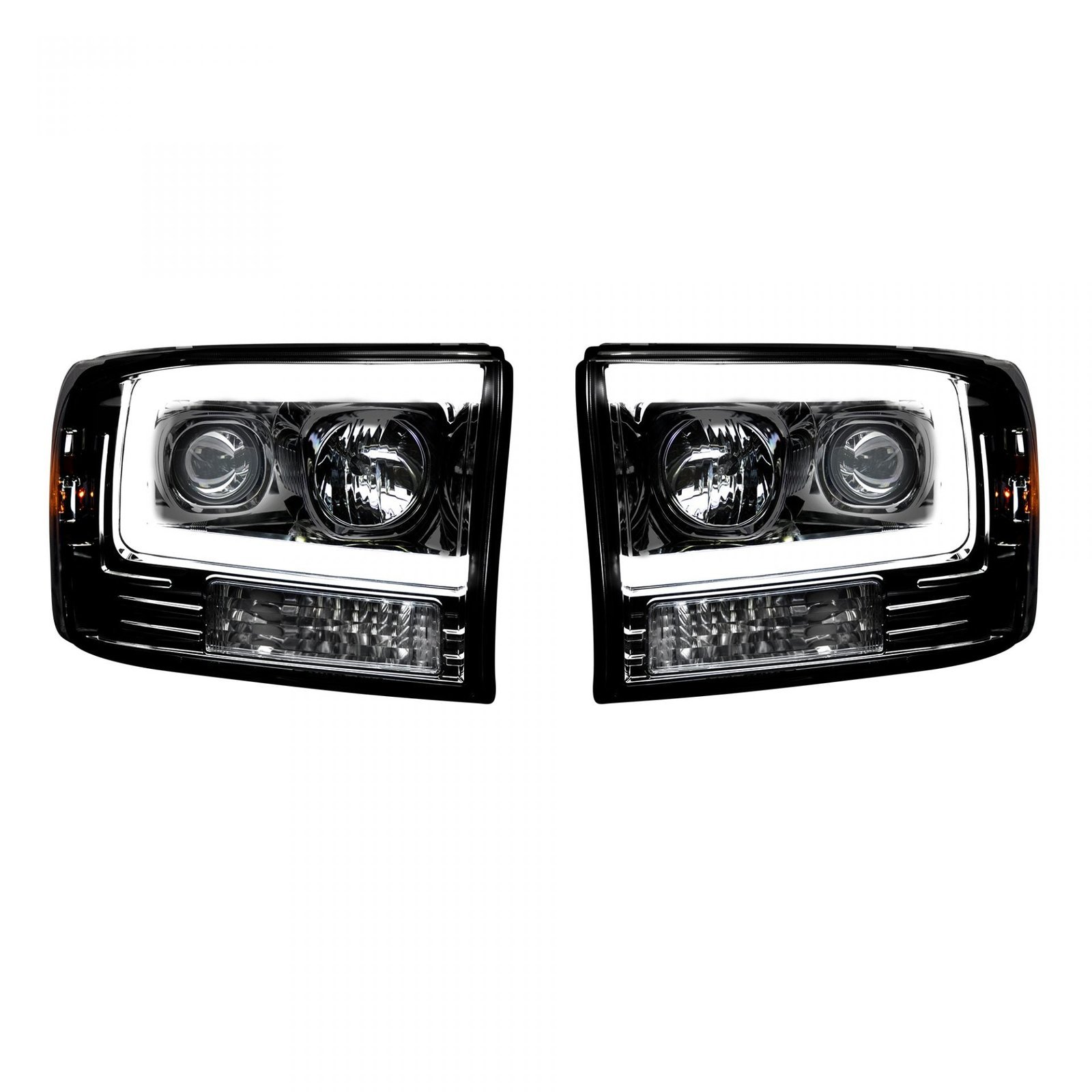 Ford Super Duty 99-04 Projector Headlights OLED Halos DRL Smoked/Black - Image 2