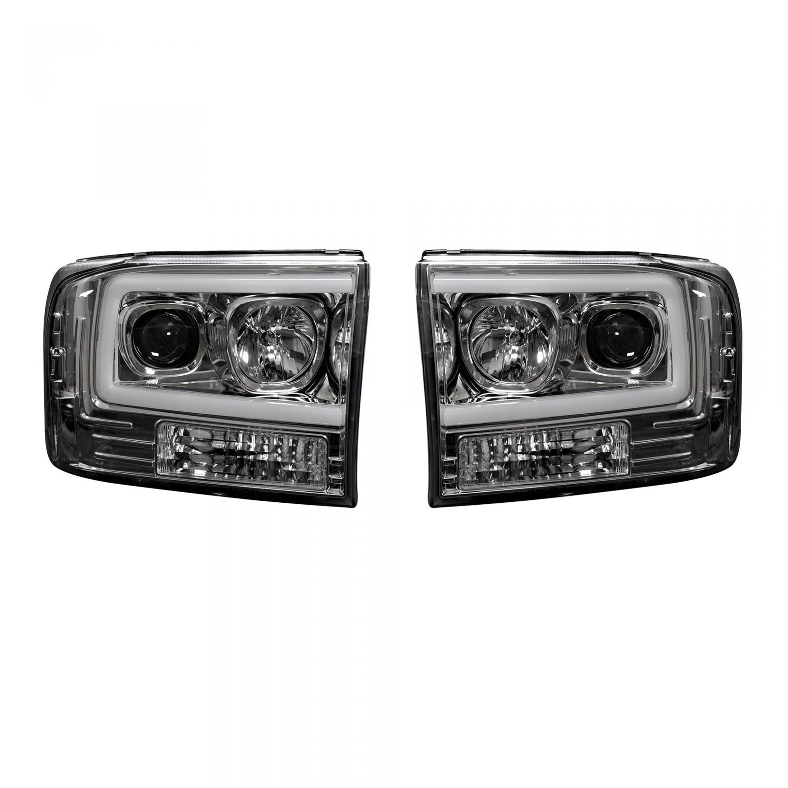 Ford Super Duty 99-04 Projector Headlights OLED Halos & DRL in Clear/Chrome - Image 1