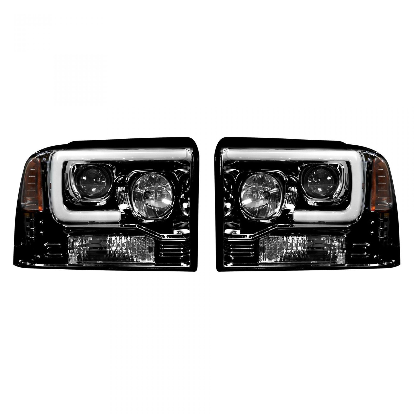 Ford Super Duty 05/07 Projector Headlights OLED Halos DRL Smoked/Black - Image 1