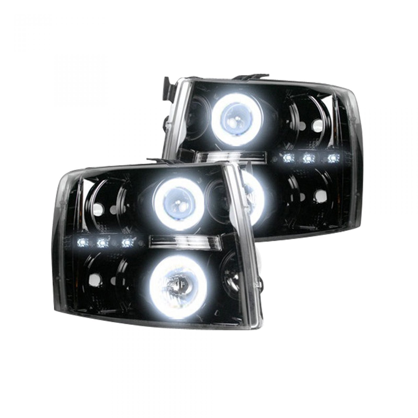 Chevy Silverado 07-13 Projector Headlights CCFL Halos & DRL Smoked/Black - Image 2