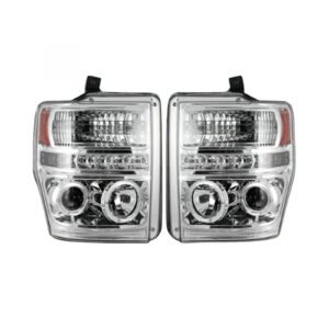 Ford Super Duty 08-10 Projector Headlights CFL Halos & DRL in Clear/Chrome - Image 1