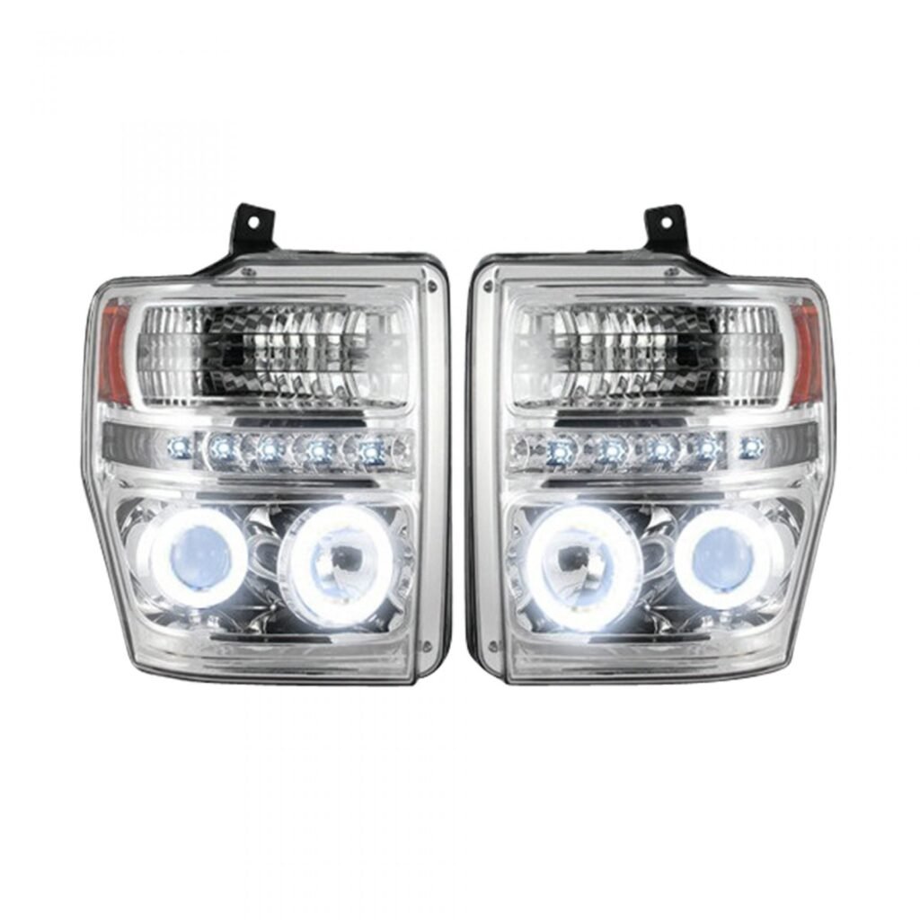 Ford Super Duty 08-10 Projector Headlights CFL Halos & DRL in Clear/Chrome