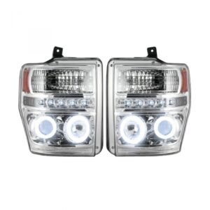 Ford Super Duty 08-10 Projector Headlights CFL Halos & DRL in Clear/Chrome - Image 2