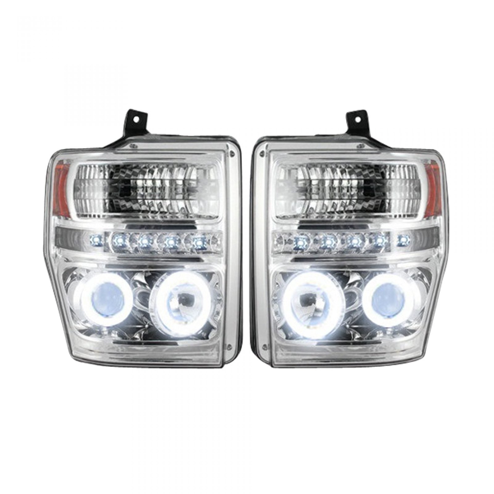 Ford Super Duty 08-10 Projector Headlights CFL Halos & DRL in Clear/Chrome - Image 2