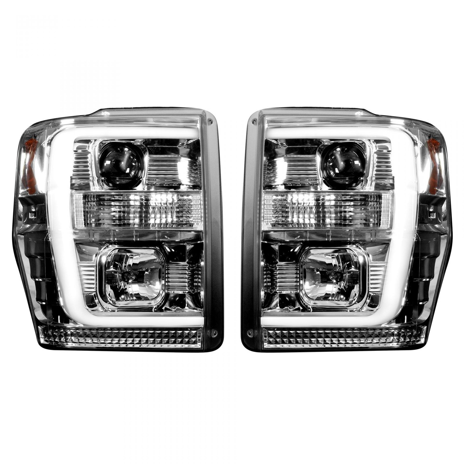 Ford Super Duty 08-10 Projector Headlights OLED Halos DRL Clear/Chrome - Image 1