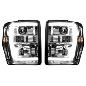 Ford Super Duty 08-10 Projector Headlights OLED Halos DRL Clear/Chrome - Image 2