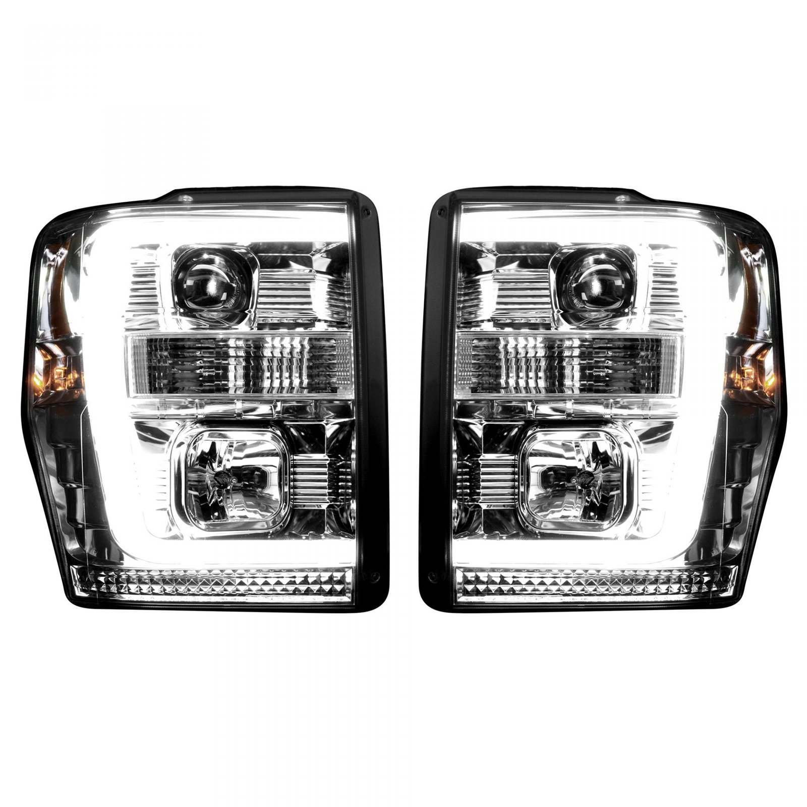 Ford Super Duty 08-10 Projector Headlights OLED Halos DRL Clear/Chrome - Image 2