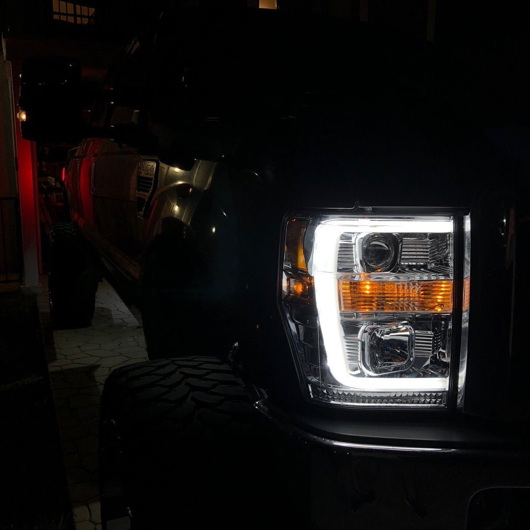 Ford Super Duty 08-10 Projector Headlights OLED Halos DRL Clear/Chrome - Image 3