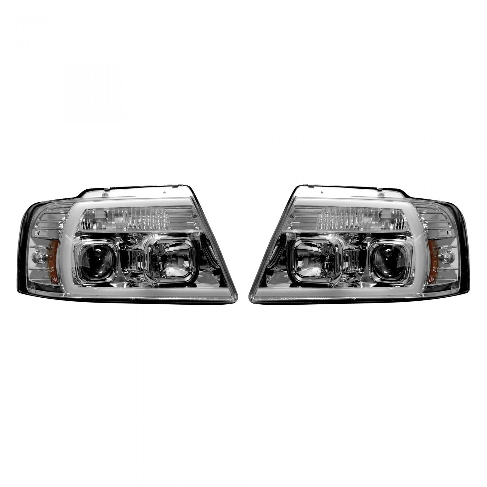 Ford F150 04-08 Projector Headlights OLED Halos & DRL in Clear/Chrome - Image 1