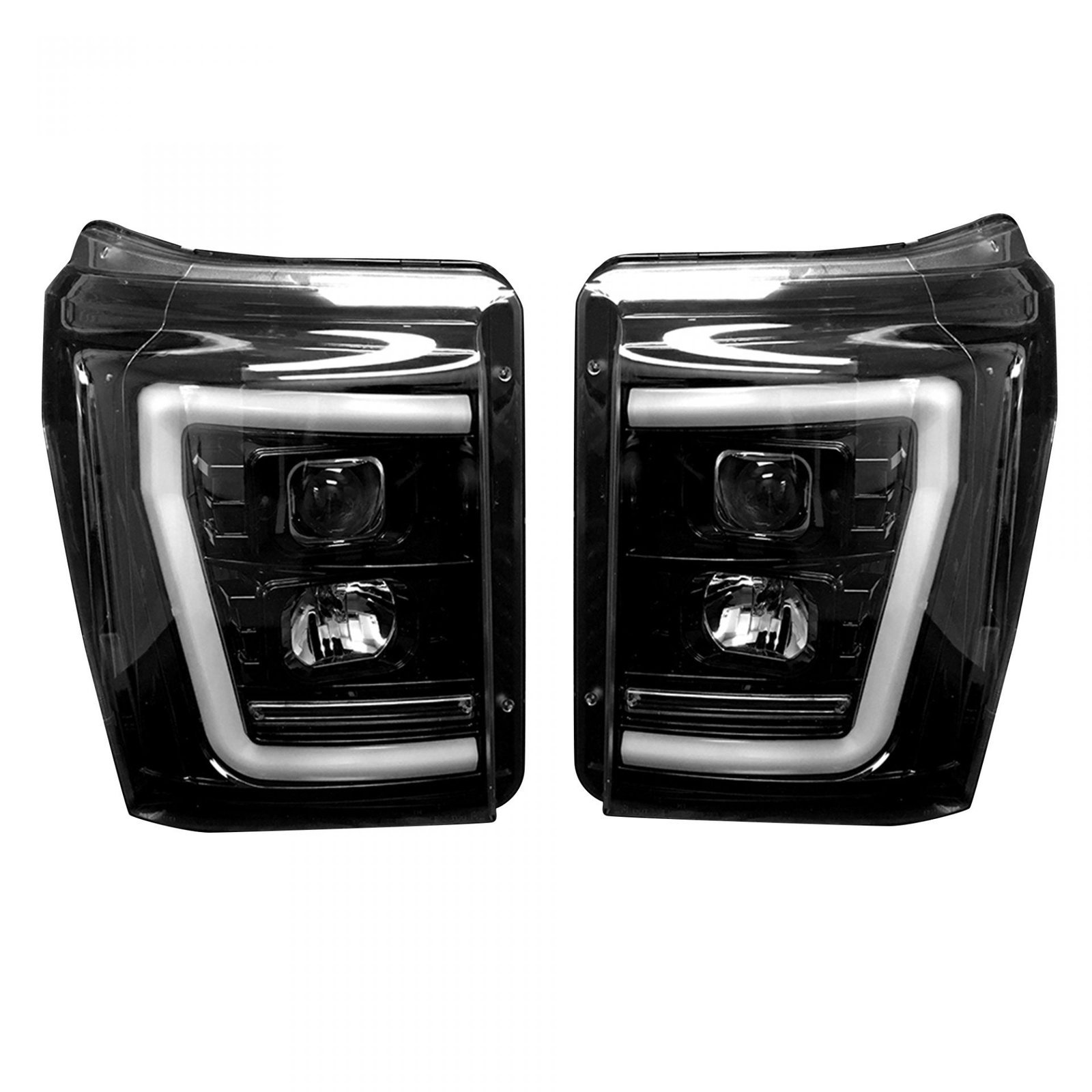 Ford Super Duty F250/350/450/550 11-16 Projector Headlights OLED Halos & DRL Smoked/Black - Image 1