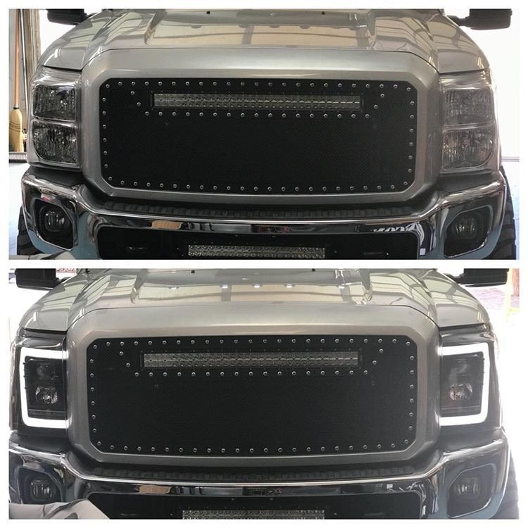 Ford Super Duty 11-16 Projector Headlights OLED DRL LED Signals Smoked/Black