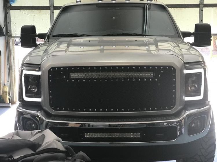 Ford Super Duty F250/350/450/550 11-16 Projector Headlights OLED Halos & DRL Smoked/Black