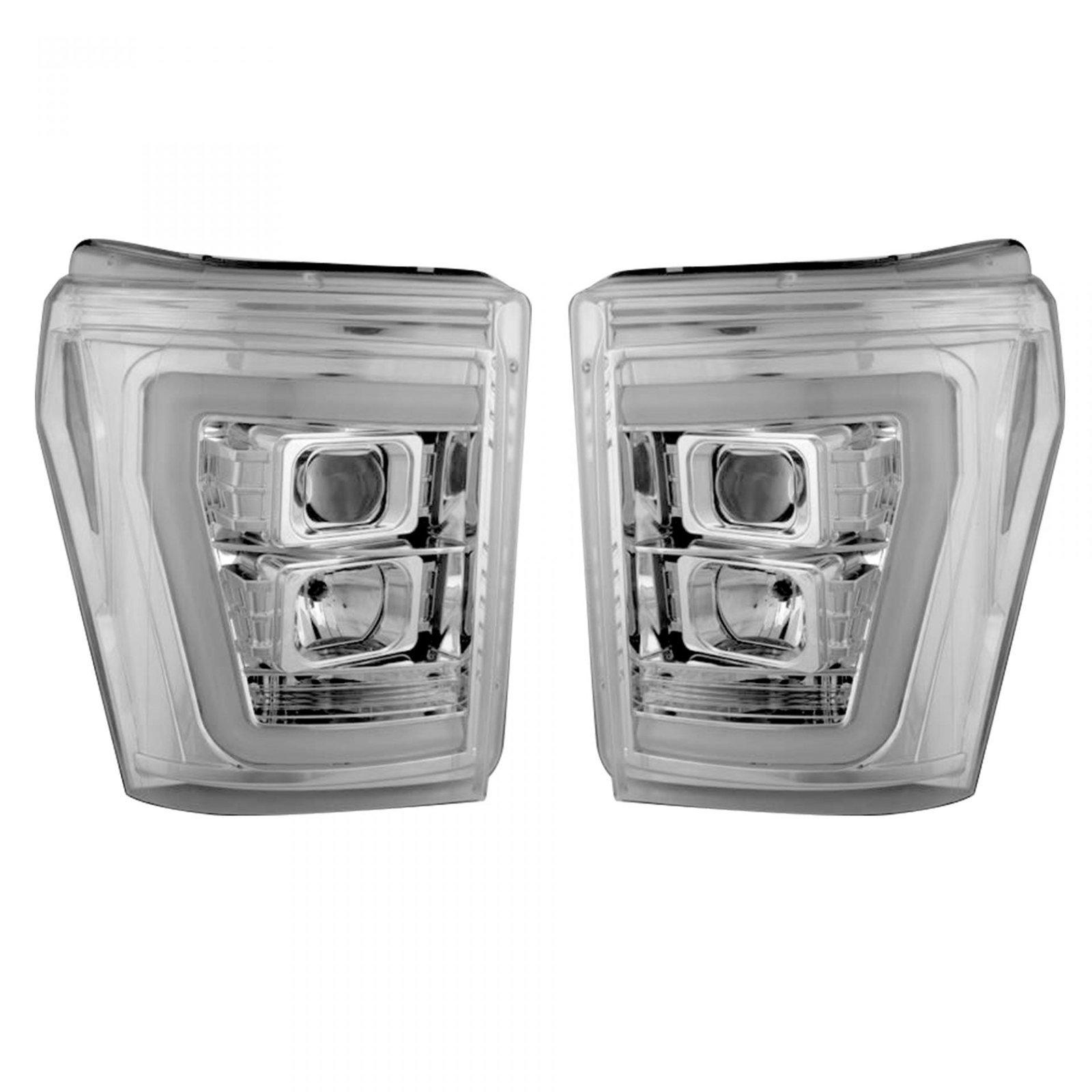 Ford Super Duty F250/350/450/550 11-16 Projector Headlights OLED Halos DRL Clear/Chrome - Image 1