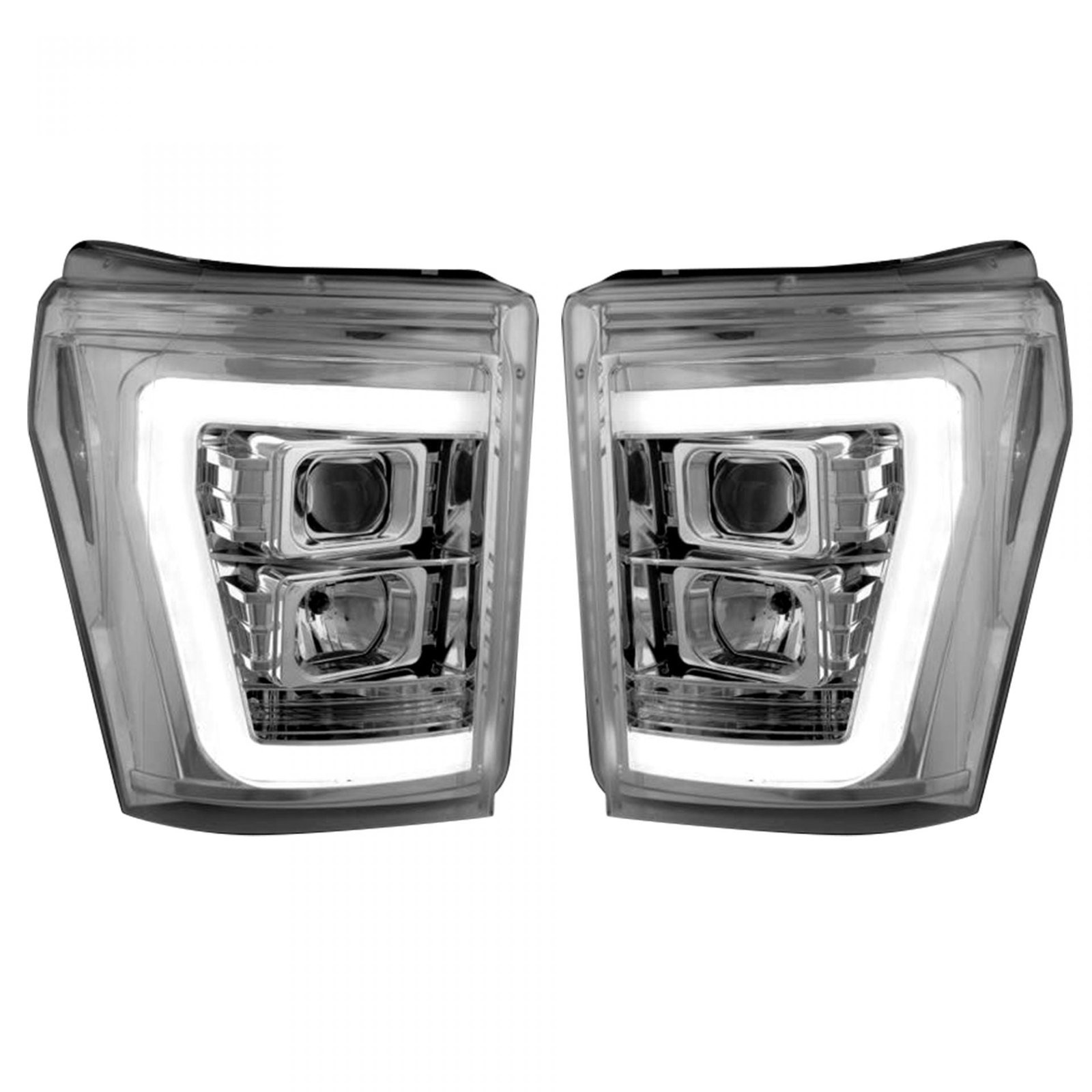 Ford Super Duty F250/350/450/550 11-16 Projector Headlights OLED Halos DRL Clear/Chrome - Image 2