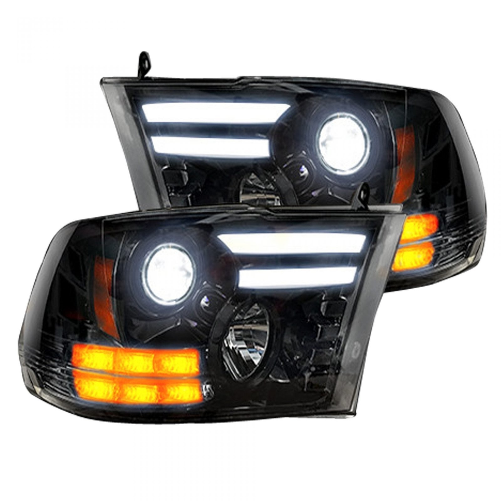 Dodge RAM 1500 14-19 & 2500/3500 15-18 Projector Headlights Smoked/Black - Image 1