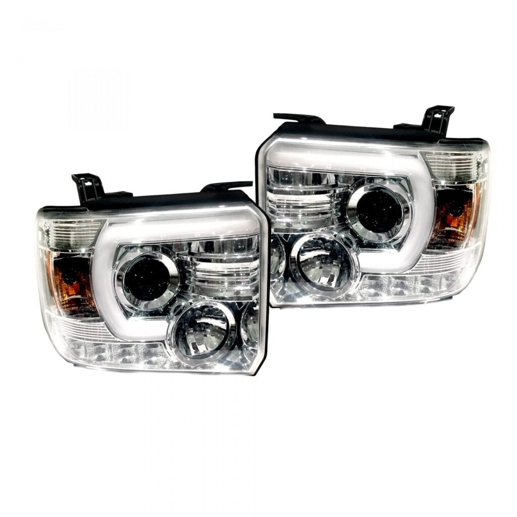 GMC Sierra 1500 14-18 & 2500/3500 14-19 Projector Headlights Smooth OLED Halos DRL Clear/Chrome