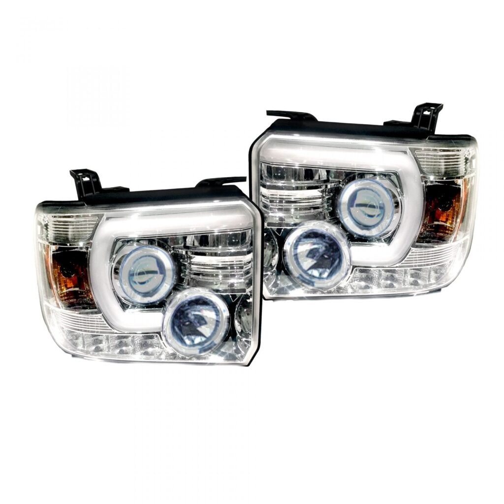 GMC Sierra 1500 14-18 & 2500/3500 14-19 Projector Headlights Smooth OLED Halos DRL Clear/Chrome