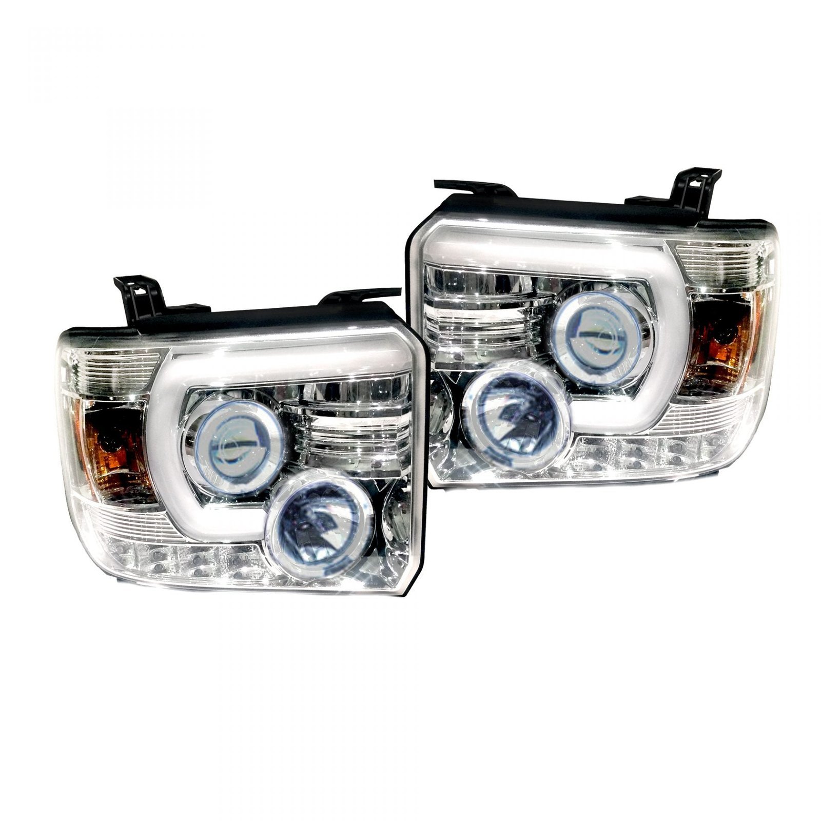 GMC Sierra 1500 14-18 & 2500/3500 14-19 Projector Headlights Smooth OLED Halos DRL Clear/Chrome - Image 2