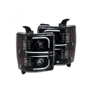 Chevy Silverado 14-19 Projector Headlights OLED Halos DRL Smoked - Image 1