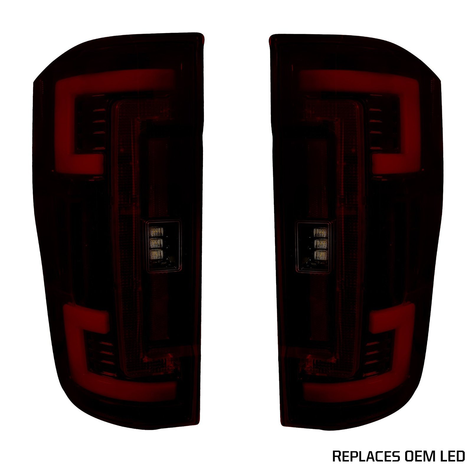 Ford Super Duty 17-19 Tail Lights OLED in Dark Red Smoked - Image 1