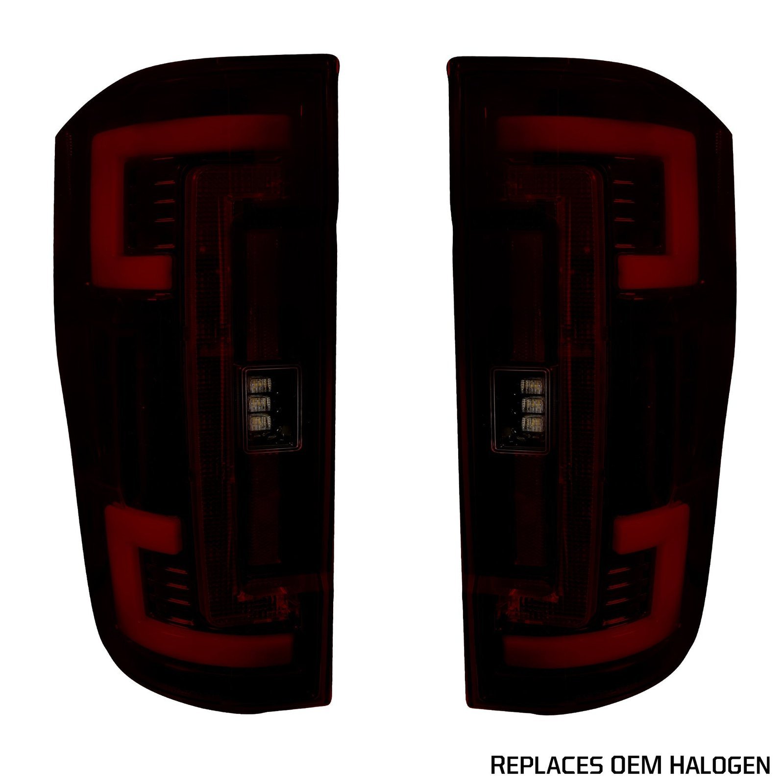 Ford Super Duty 17-19 Tail Lights OLED Dark Red Smoked - Image 1