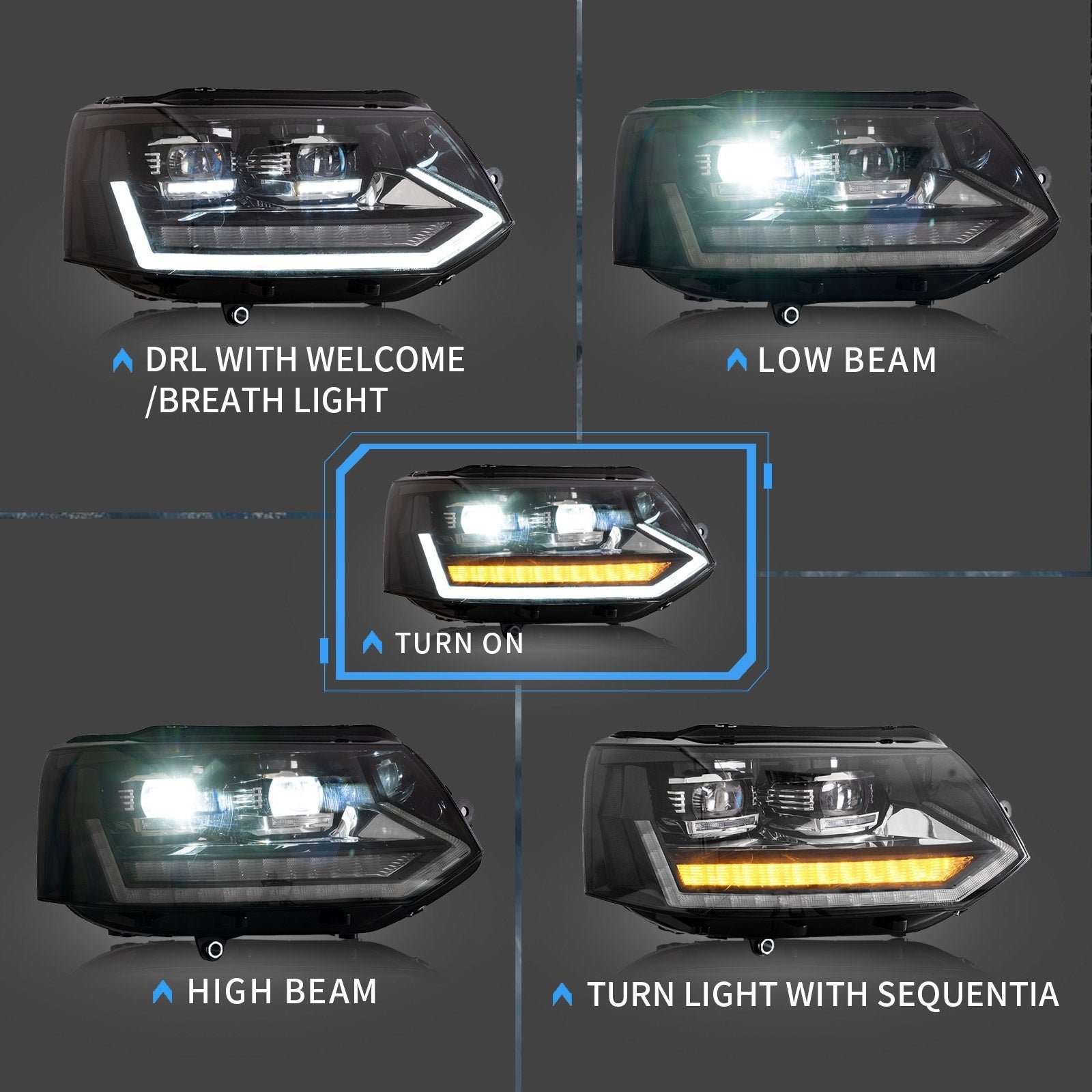VLAND LED Projector Headlights For Volkswagen Transporter Caravelle Multivan T5 Base/SE/Sportline 2010-2015 - Image 4