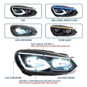 VLAND LED Projector Headlights Head Lamps For Volkswagen VW Golf 6 / MK6 2010-2014 (NOT fit for Golf GTI and Golf R models) - Image 7
